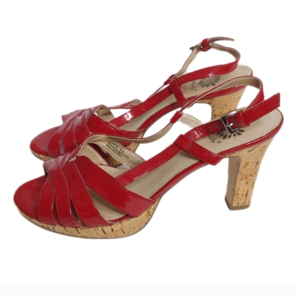 Yellow Box Laurie Bright Cherry Red Faux Leather Straps Cork Heels Size 8.5 - Picture 4 of 15